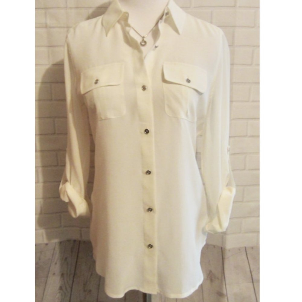NEW Banana Republic silk offwhite button down 0 xs